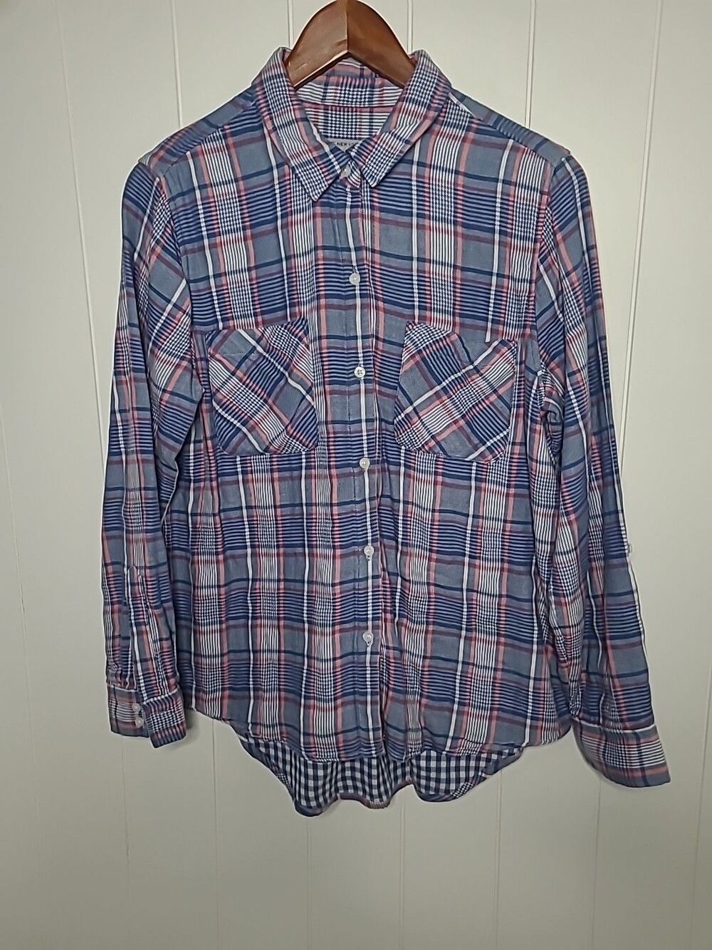 Marc New York Top Women Medium Flannel Button Up Blue Plaid Gorpcore Fall